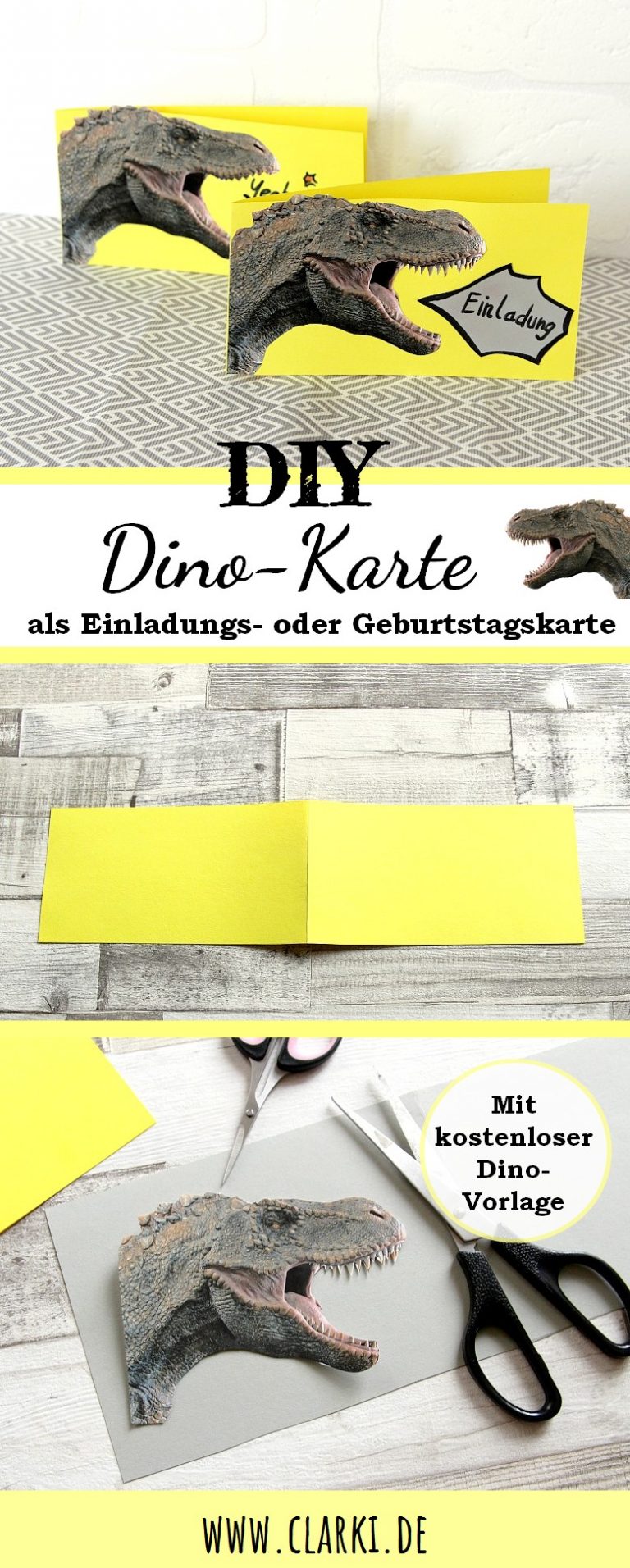 DIY Dino-Karte als Einladungs- oder Geburtstagskarte - clarki.de: DIY